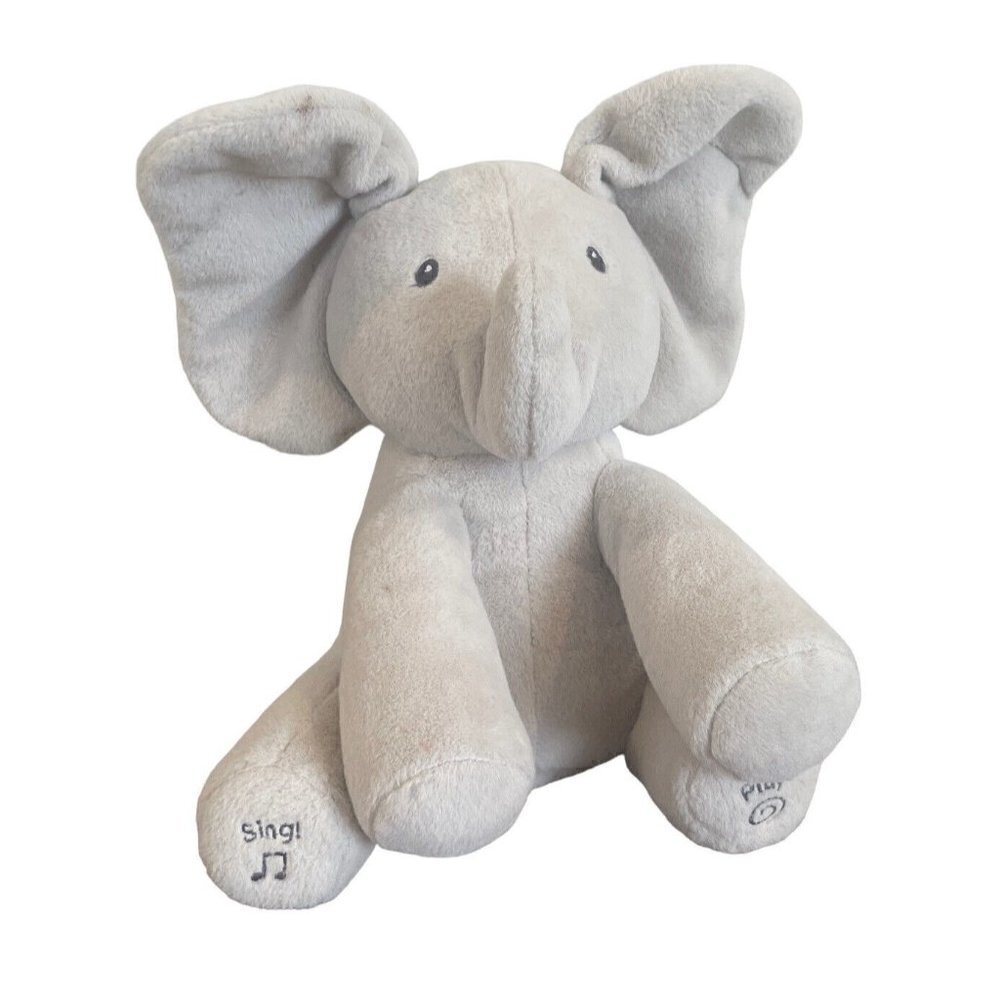 Gund Flappy The Elephant Animated Peek A Boo Musical Plush Toy Baby Gray Works